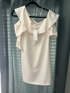 Kaos Cream Off-Shoulder Ruffle Mini Dress